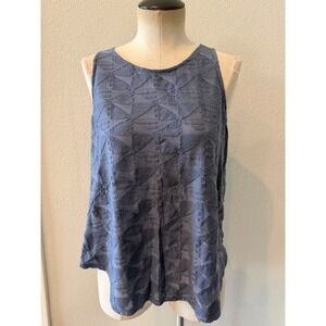 Susina Women's Small Blue Textured Sleeveless Swing Tank Top Geometric Sheer